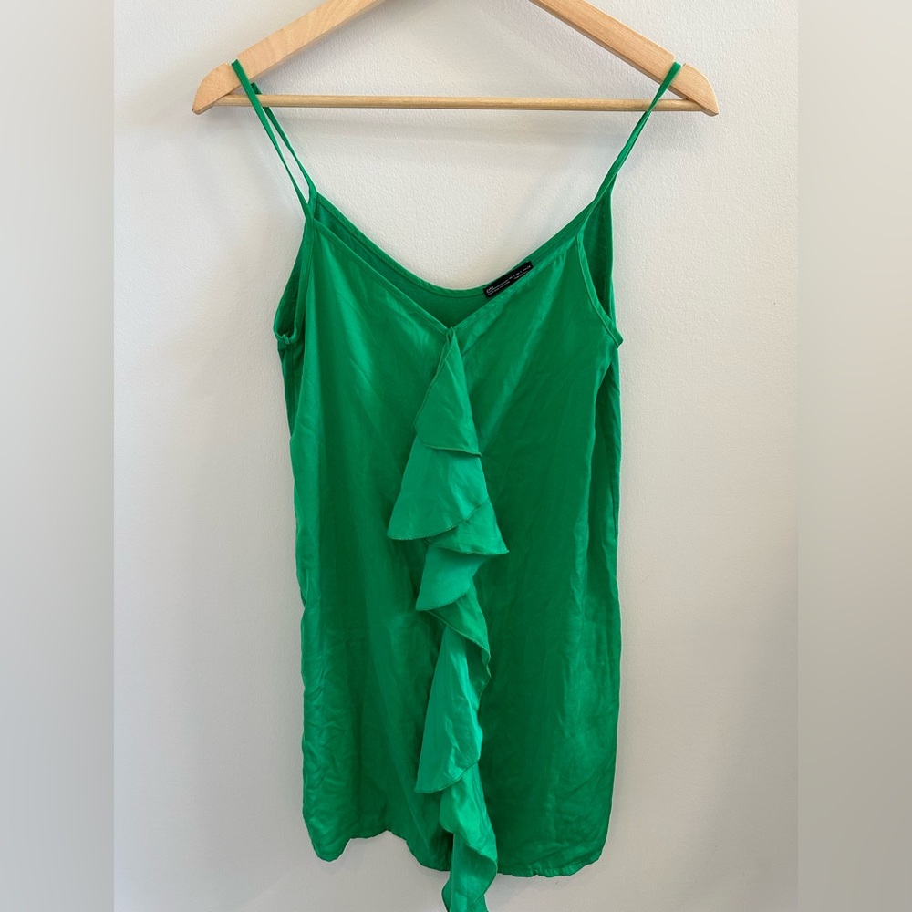 Zara Emerald Green Camisole with Ruffle Detail